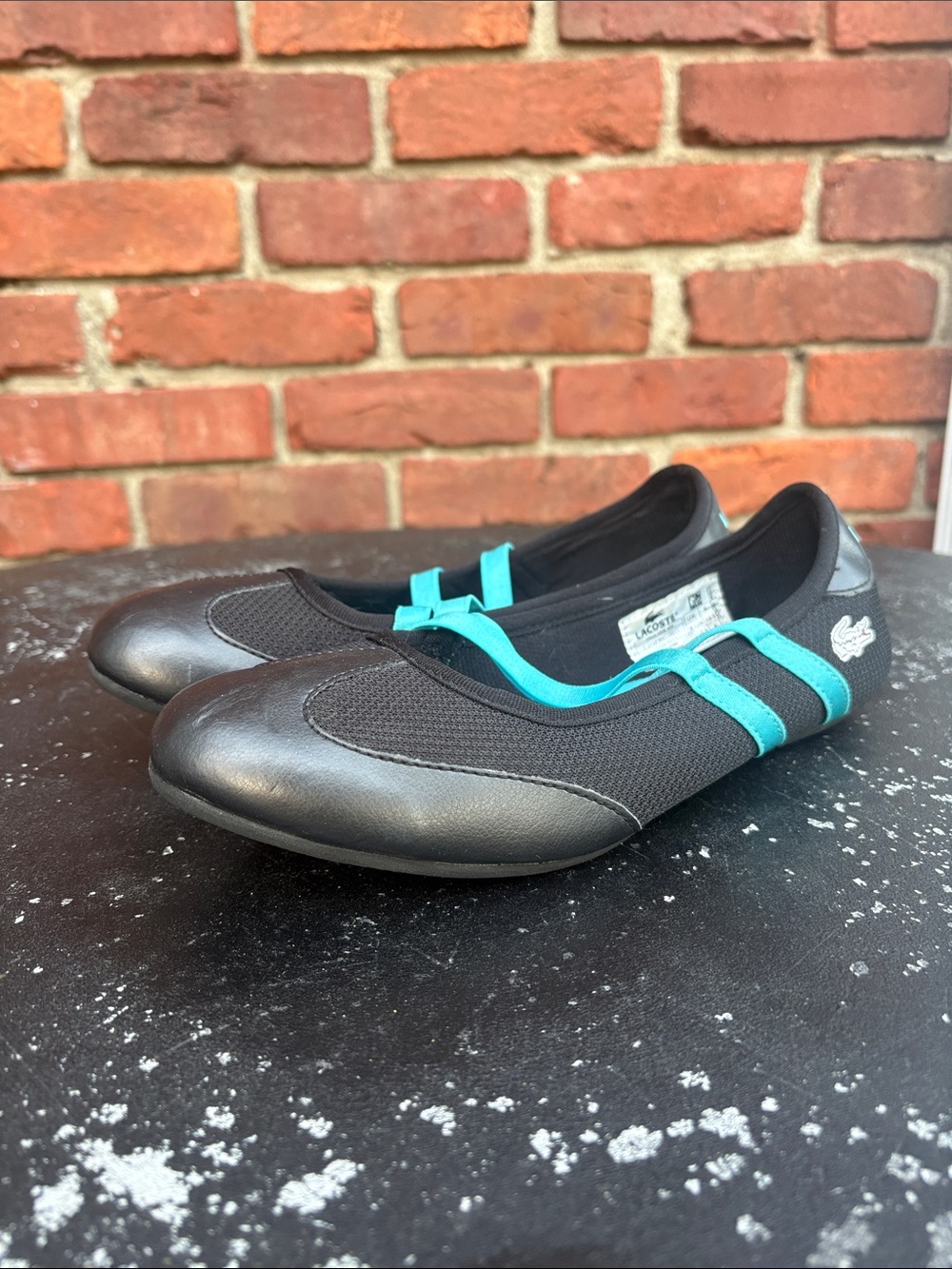 Women’s Lacoste Sport Black and Teal Sport Flats. Size 8